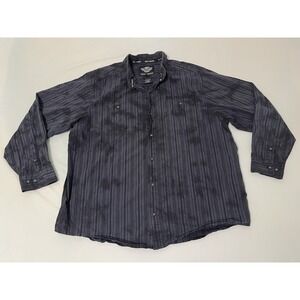 Harley‎ Davidson Shirt Mens 2XL Long Sleeve Button Up Striped Biker Embroidered